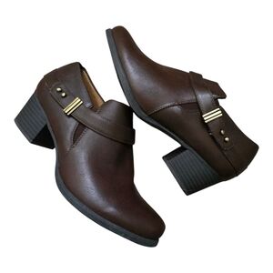 Natural Soul Brown Faux Leather Ankle Booties - Women's Size 9M